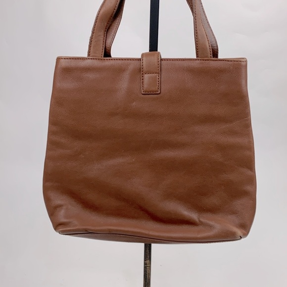 Vintage Ralph Lauren Leather Saddlers Handbag Brown Silver RL Green plaid Lined - Picture 3 of 16